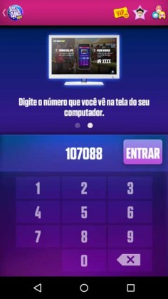 Inserindo número da sala do Just Dance Now no celular