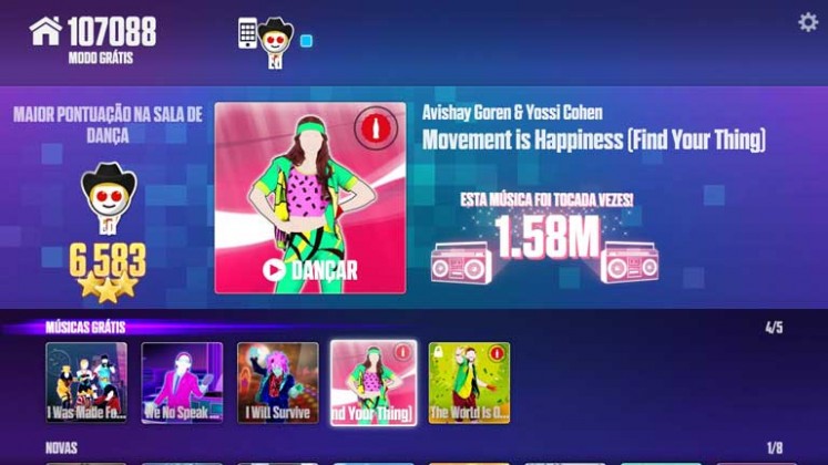 Escolhendo música no Just Dance Now